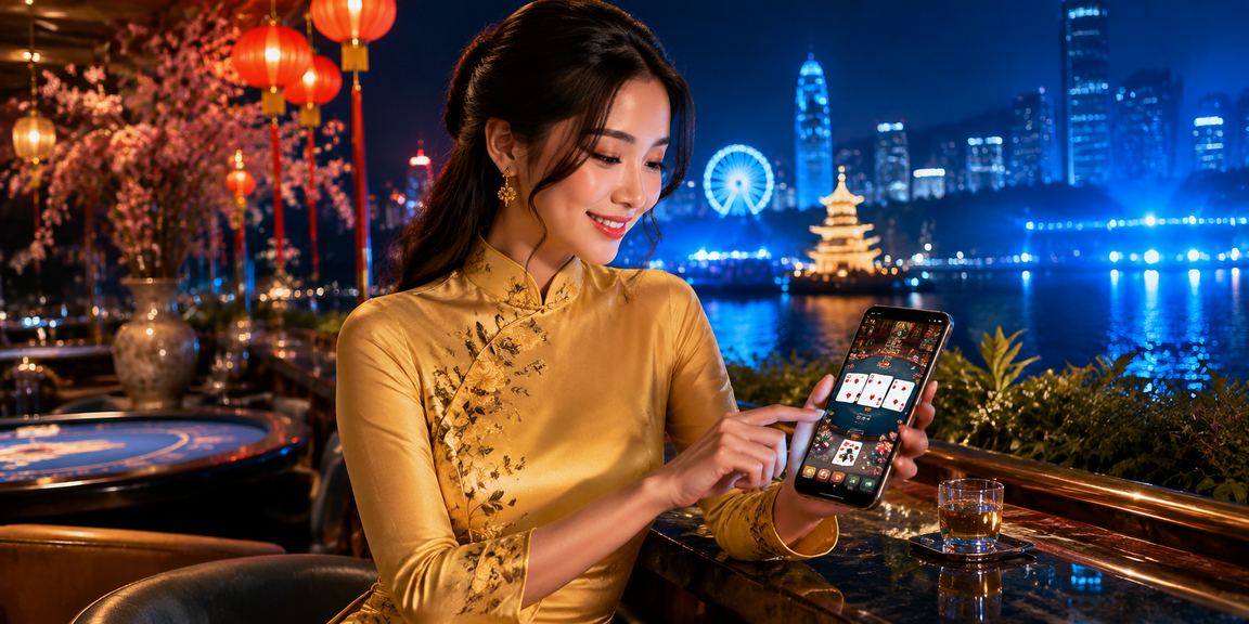 Người chơi áo dài tại Hà Nội tham gia game bài trực tuyến trên thiết bị di động